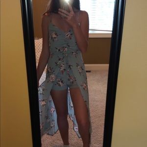 Francesca’s Everlie Cinch Front Floral Maxi Romper